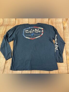 Mens Salt Life Live Salty Blue Long Sleeve Pocket T Shirt Size XL